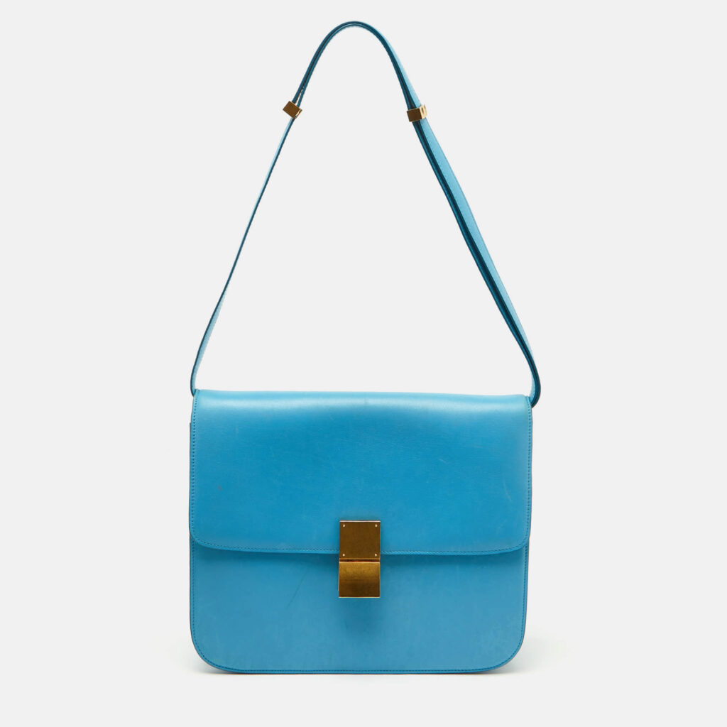 Celine Blue Leather Large Classic Box Shoulder Bag Celine Blue Leather Large Classic Box Shoulder Bag