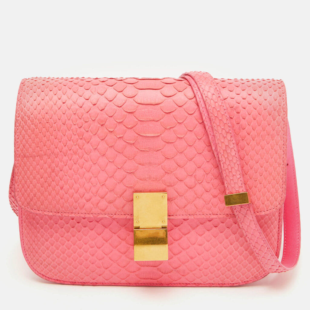 Celine Neon Pink Python Classic Box Flap Crossbody Bag Celine Neon Pink Python Classic Box Flap Crossbody Bag