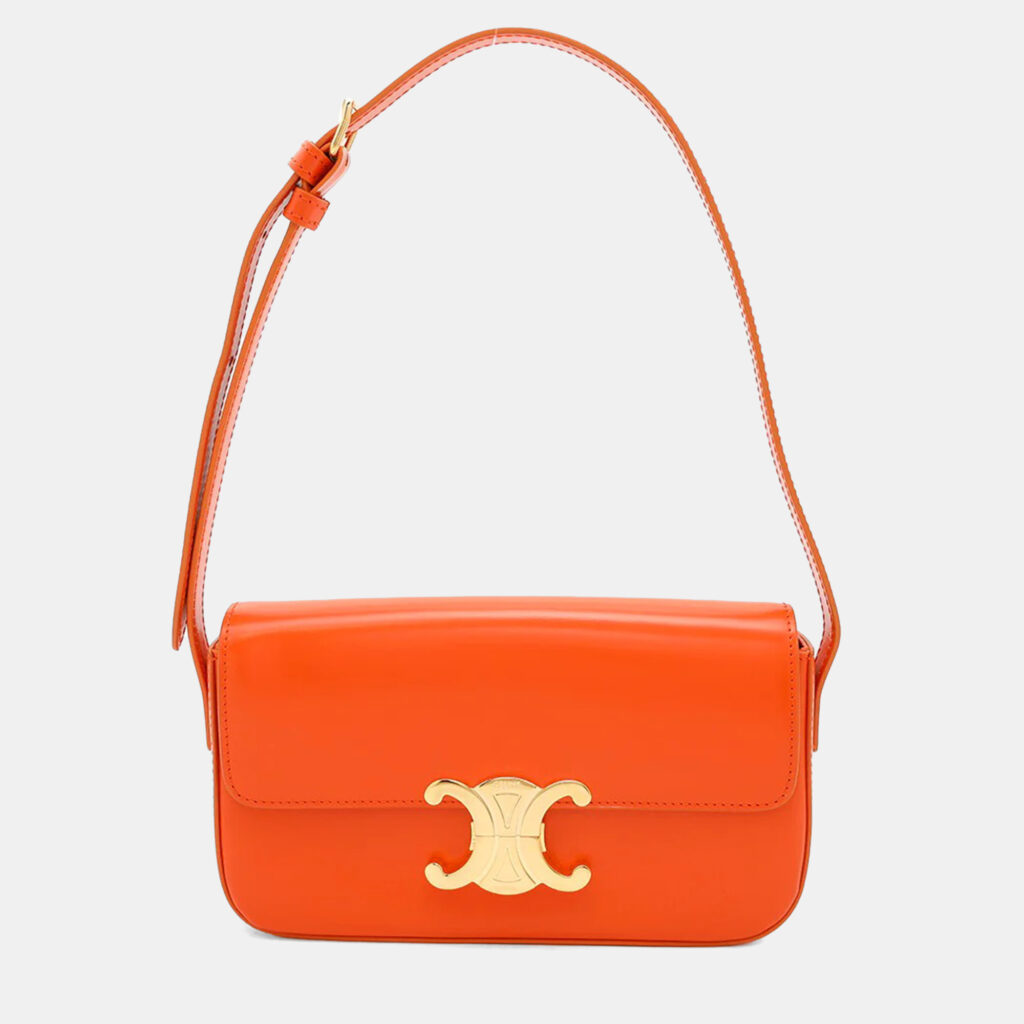 Celine Triomphe Claude Orange Shiny Calf Leather Shoulder Bag