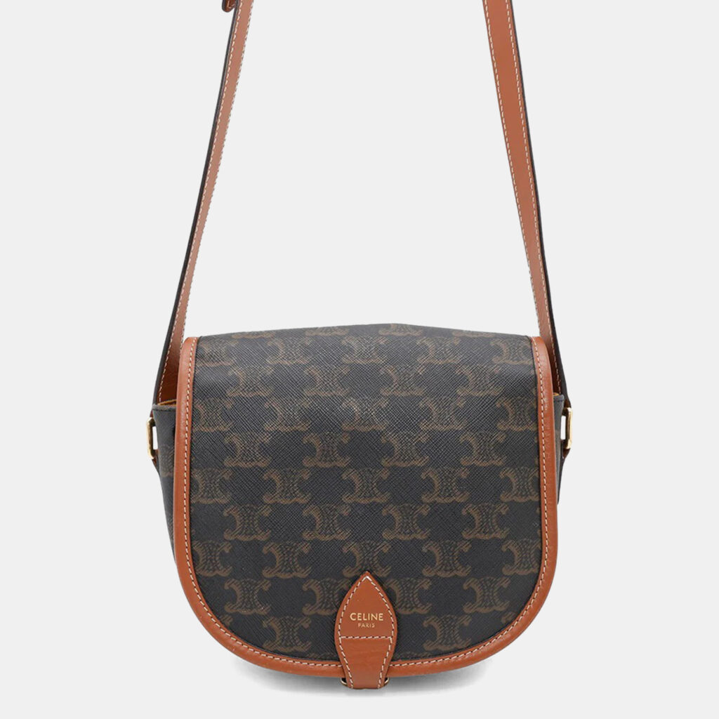 Celine Triomphe Falco Medium Tan PVC and Leather Shoulder Bag Celine Triomphe Falco Medium Tan PVC and Leather Shoulder Bag