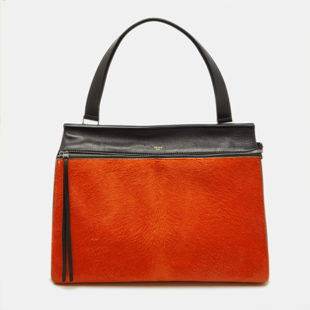 Celine Black/Orange Calf Hair and Leather Medium Edge Top Handle Bag Celine Black/Orange Calf Hair and Leather Medium Edge Top Handle Bag