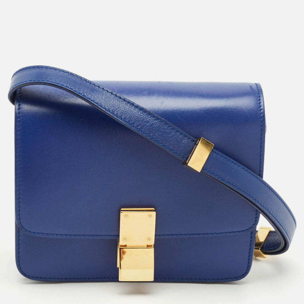 Celine Blue Leather Small Classic Box Flap Bag Celine Blue Leather Small Classic Box Flap Bag
