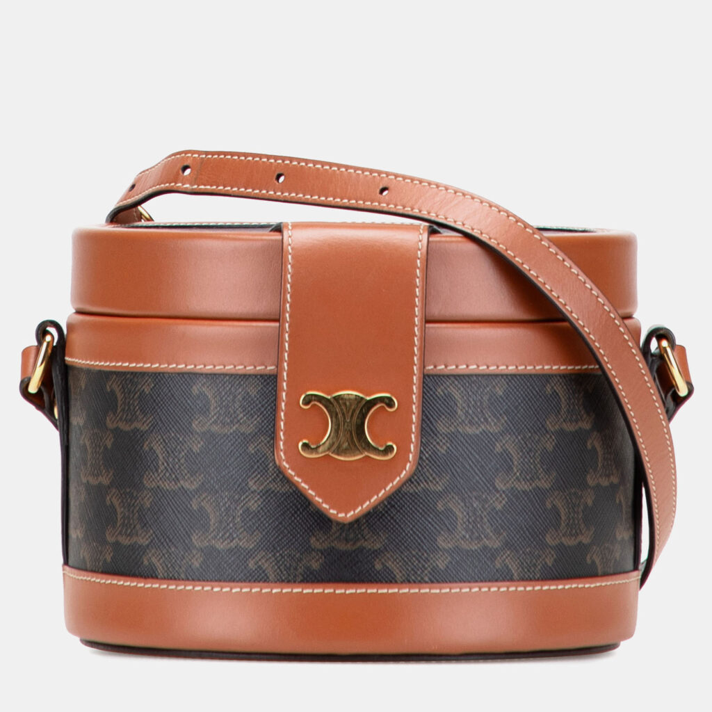 Celine Brown Medium Triomphe Coated Canvas Tambour Crossbody