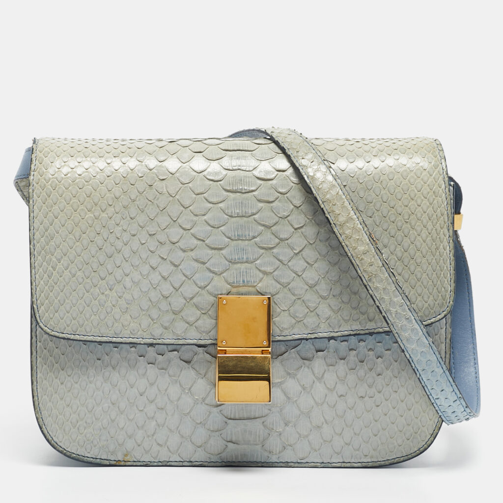 Celine Light Blue Python Medium Classic Box Shoulder Bag Celine Light Blue Python Medium Classic Box Shoulder Bag