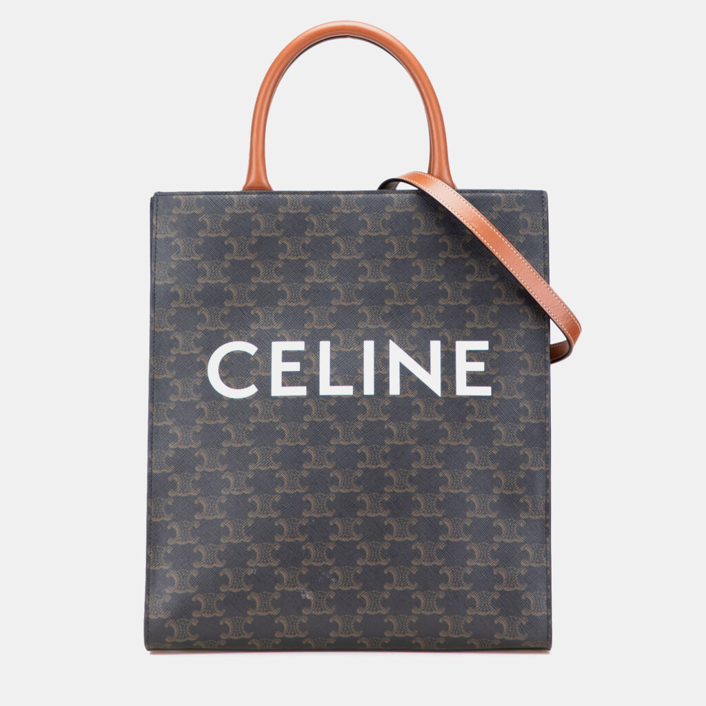 Celine Brown Small Triomphe Coated Canvas Vertical Cabas Tote
