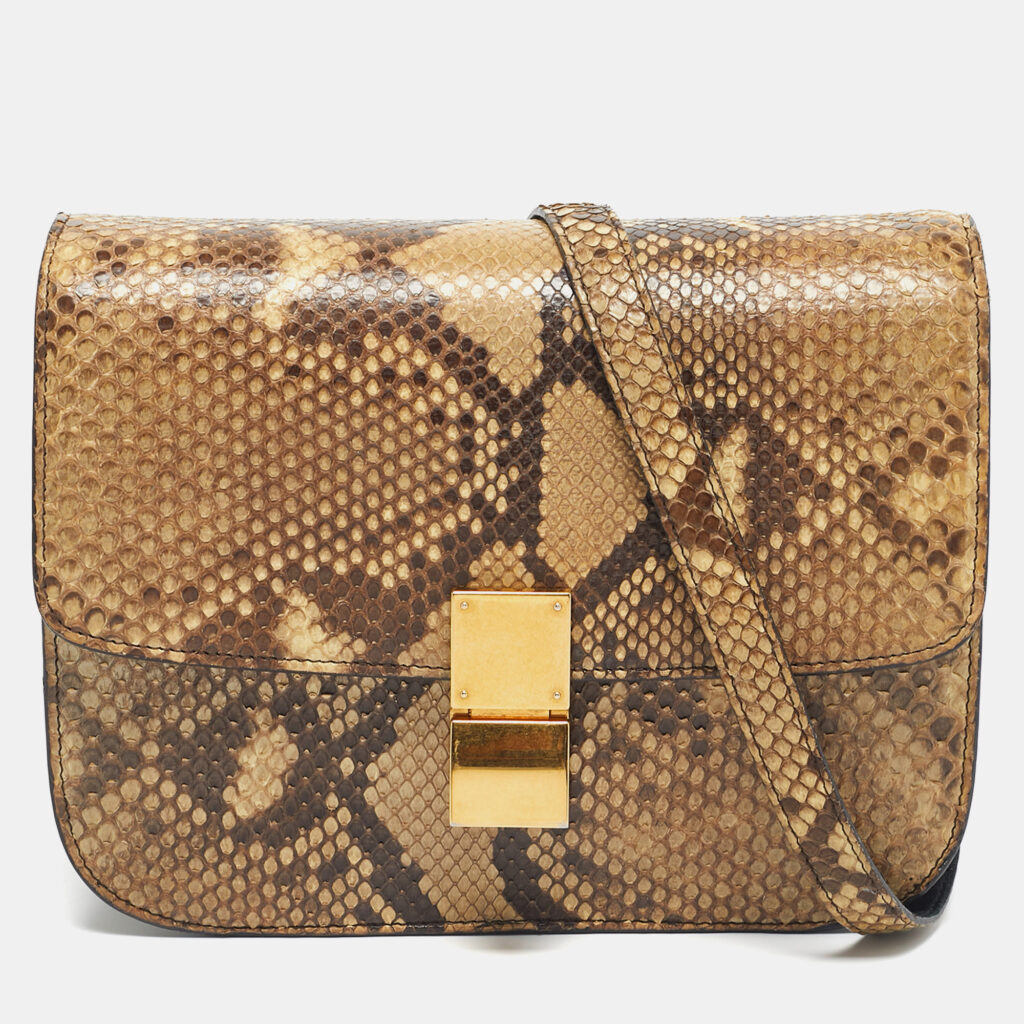 Celine Beige Python Medium Classic Box Shoulder Bag