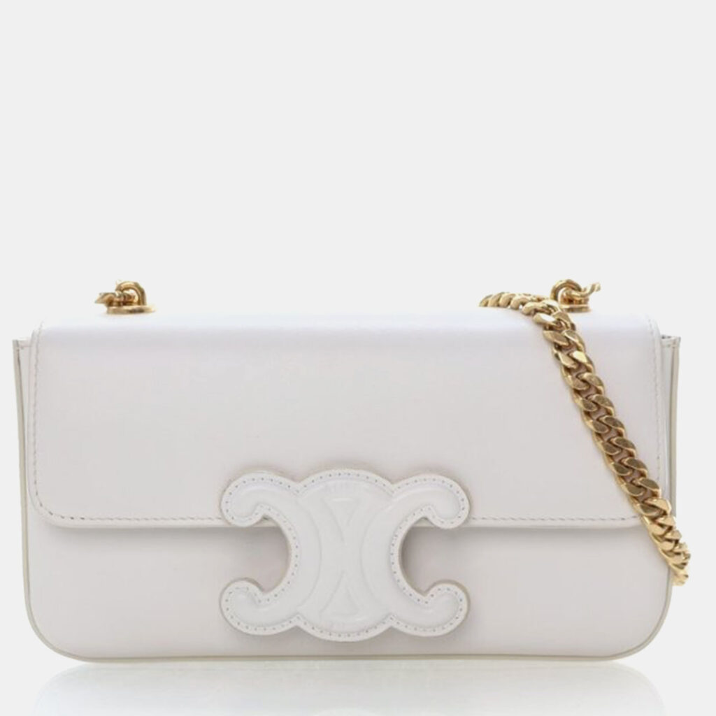 Celine Triomphe White Calfskin Shoulder Bag Celine Triomphe White Calfskin Shoulder Bag