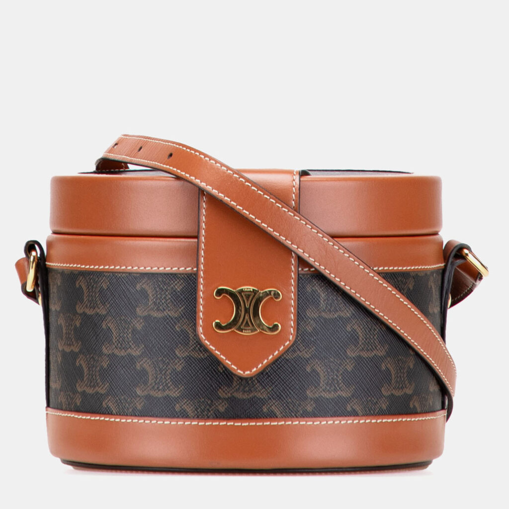 Celine Brown Medium Triomphe Coated Canvas Tambour Crossbody