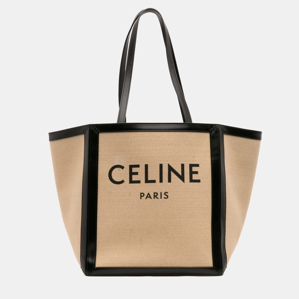 Celine Beige/Black Large Canvas Vertical Square Cabas Tote Celine Beige/Black Large Canvas Vertical Square Cabas Tote