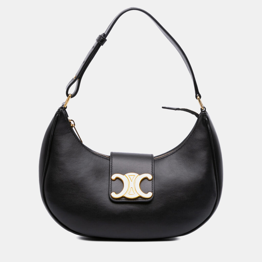 Celine Black Medium Calfskin Triomphe Ava Shoulder Bag Celine Black Medium Calfskin Triomphe Ava Shoulder Bag