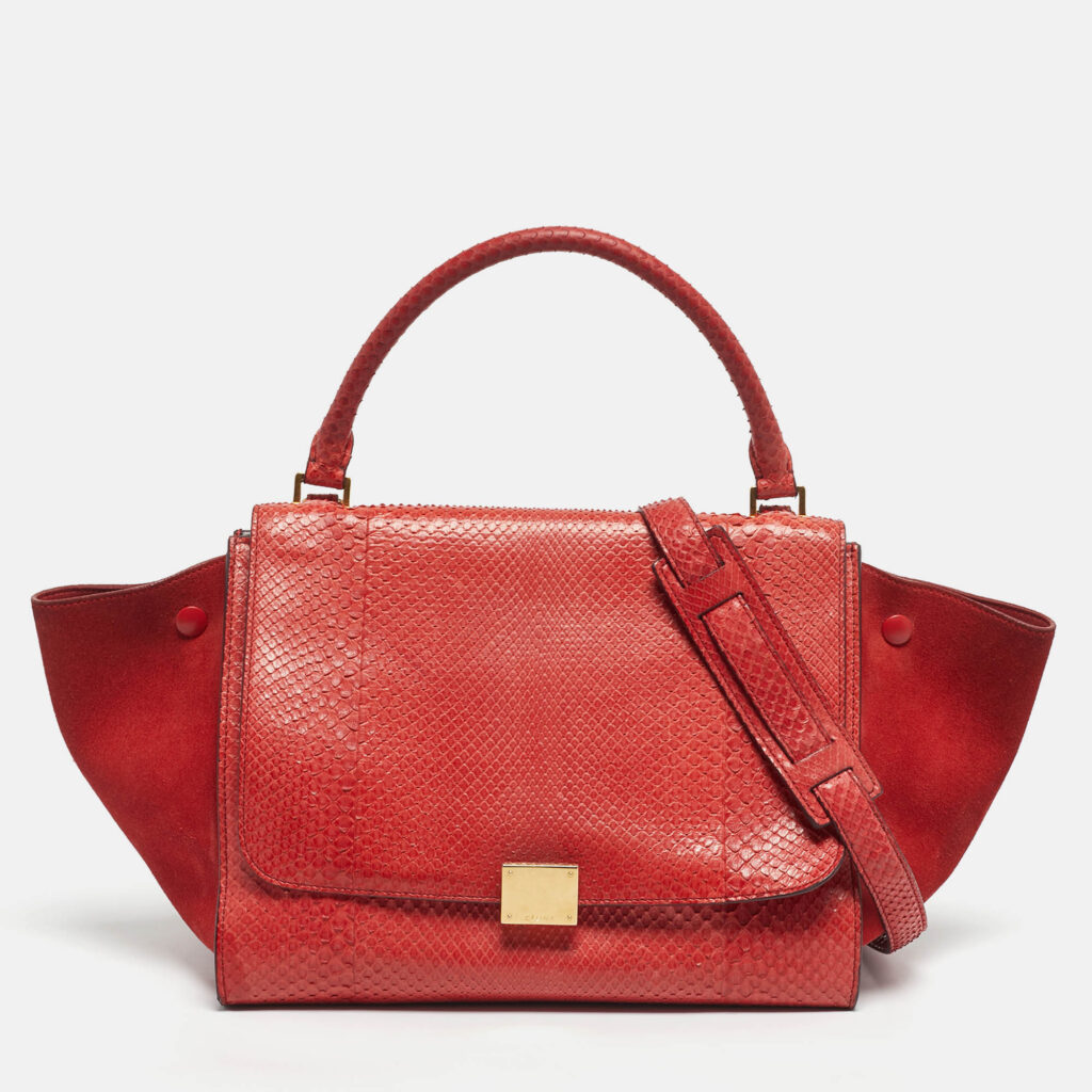 Celine Red Python and Suede Medium Trapeze Bag Celine Red Python and Suede Medium Trapeze Bag
