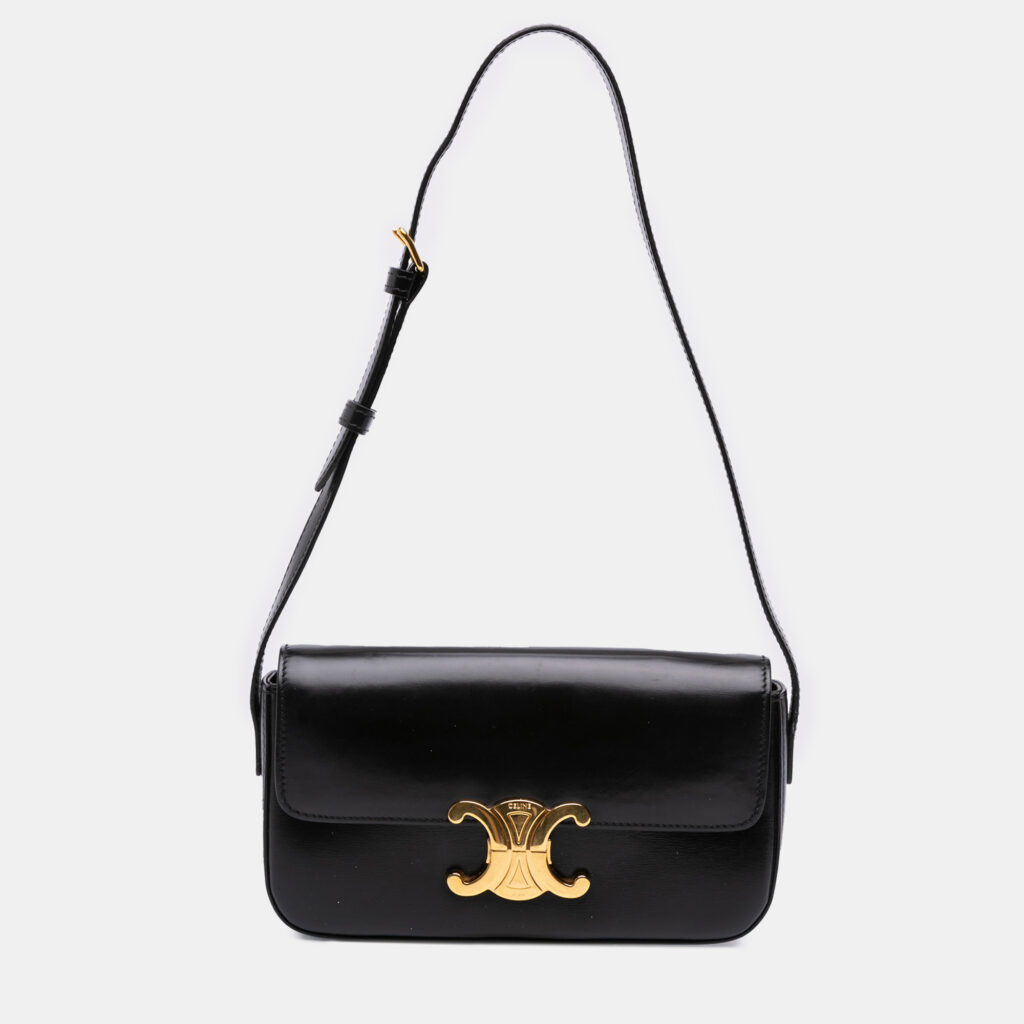 Celine Black Shiny Calfskin Claude Shoulder Bag Celine Black Shiny Calfskin Claude Shoulder Bag