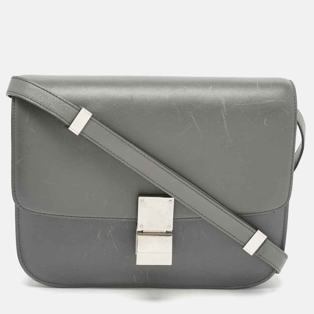 Celine Grey Leather Medium Classic Box Shoulder Bag