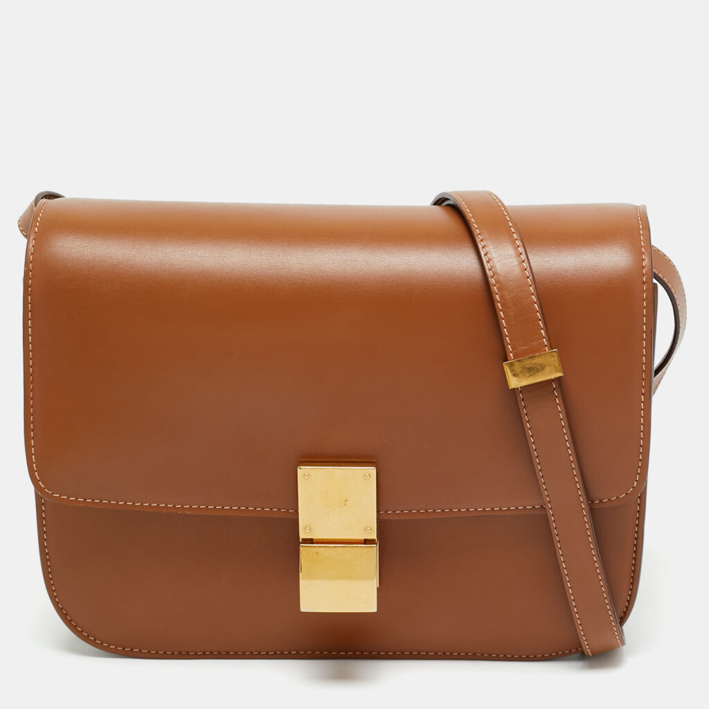 Celine Brown Leather Medium Classic Box Shoulder Bag Celine Brown Leather Medium Classic Box Shoulder Bag