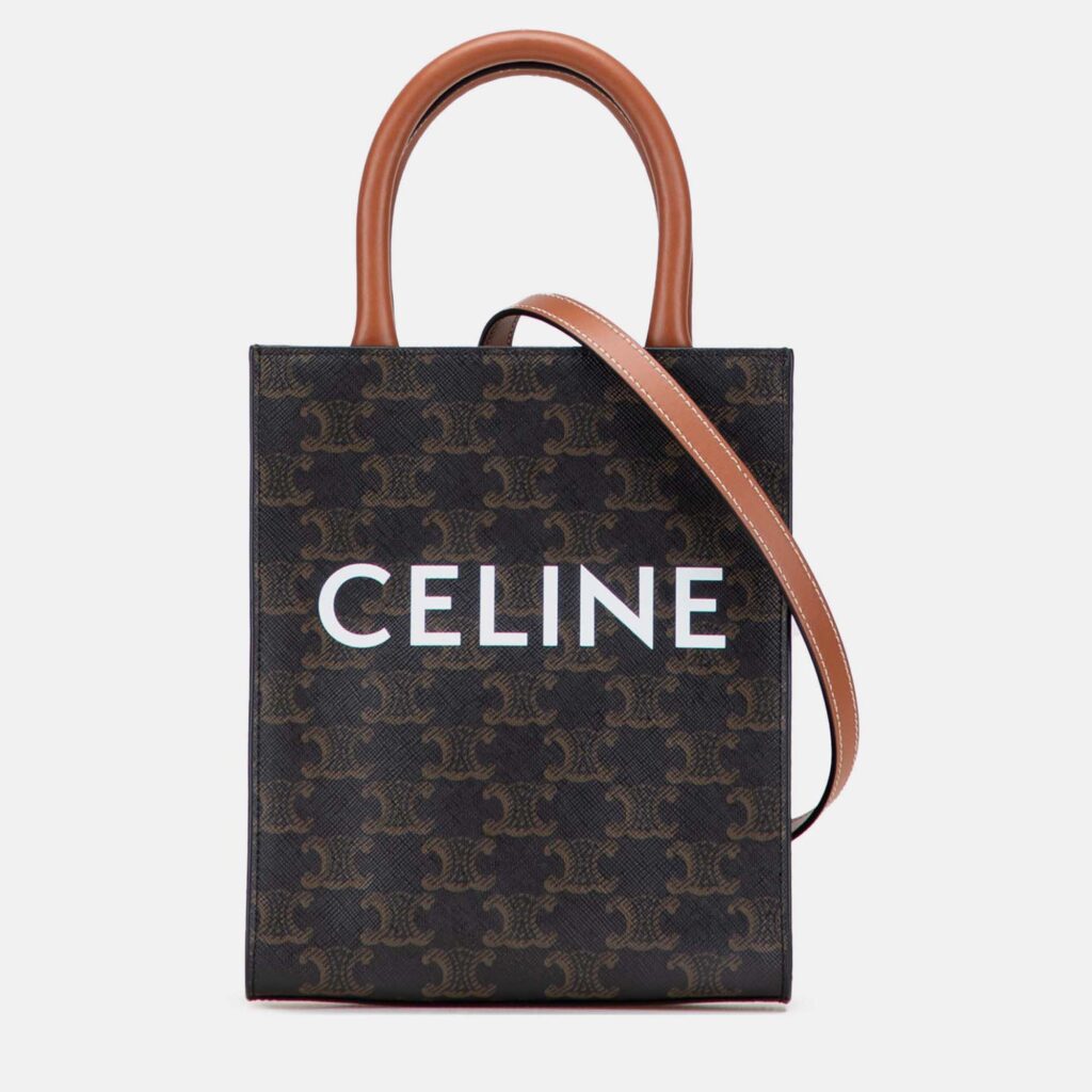 Celine Brown Mini Triomphe Coated Canvas Vertical Cabas Satchel Celine Brown Mini Triomphe Coated Canvas Vertical Cabas Satchel