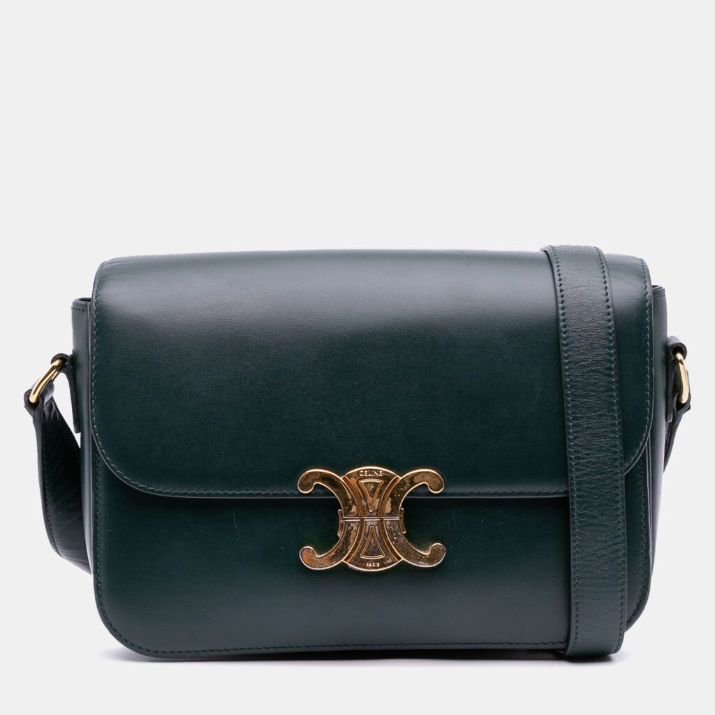 Celine Green Classique Shiny Calfskin Triomphe Crossbody Celine Green Classique Shiny Calfskin Triomphe Crossbody