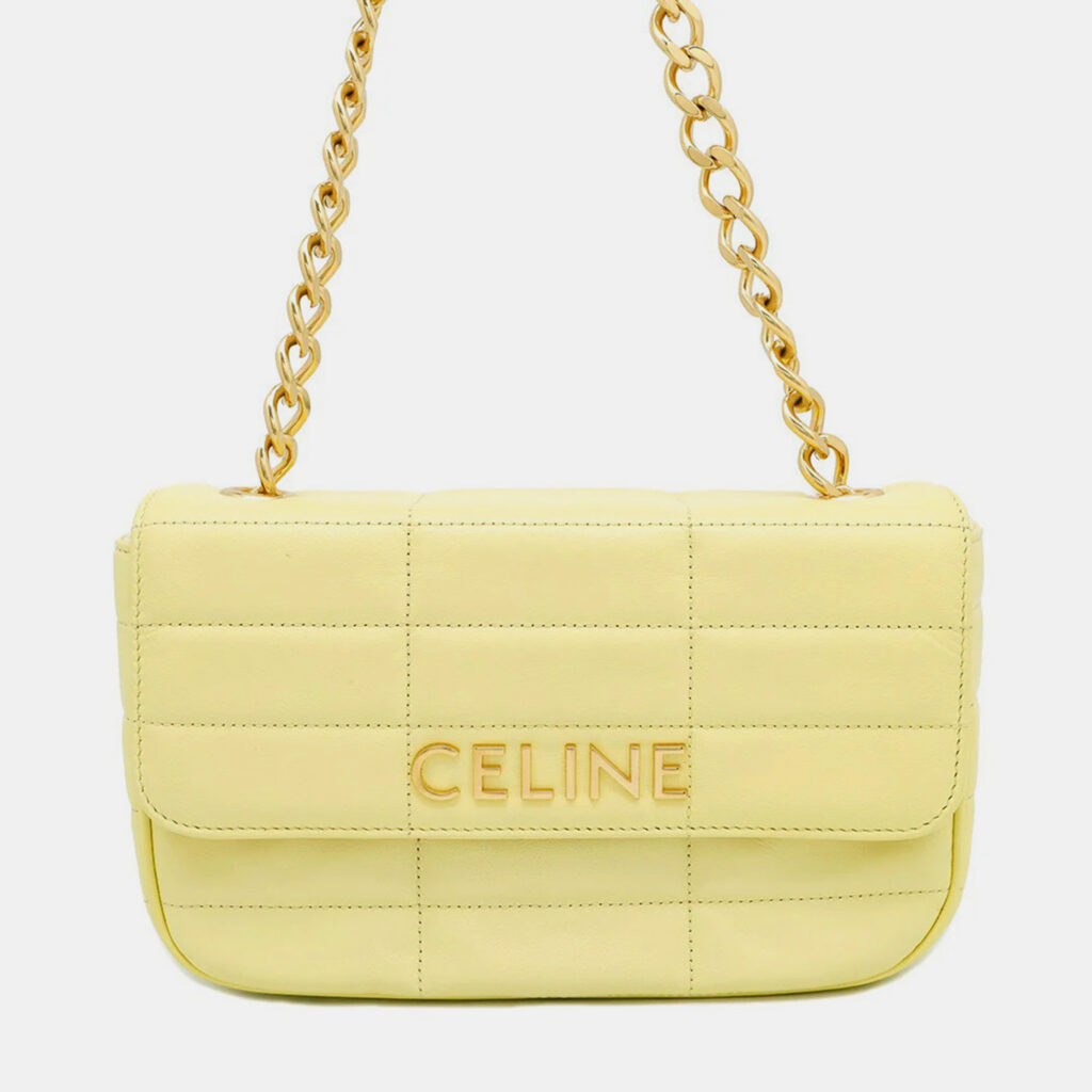 Celine Mono Chrome Yellow Leather Chain Shoulder Bag Celine Mono Chrome Yellow Leather Chain Shoulder Bag