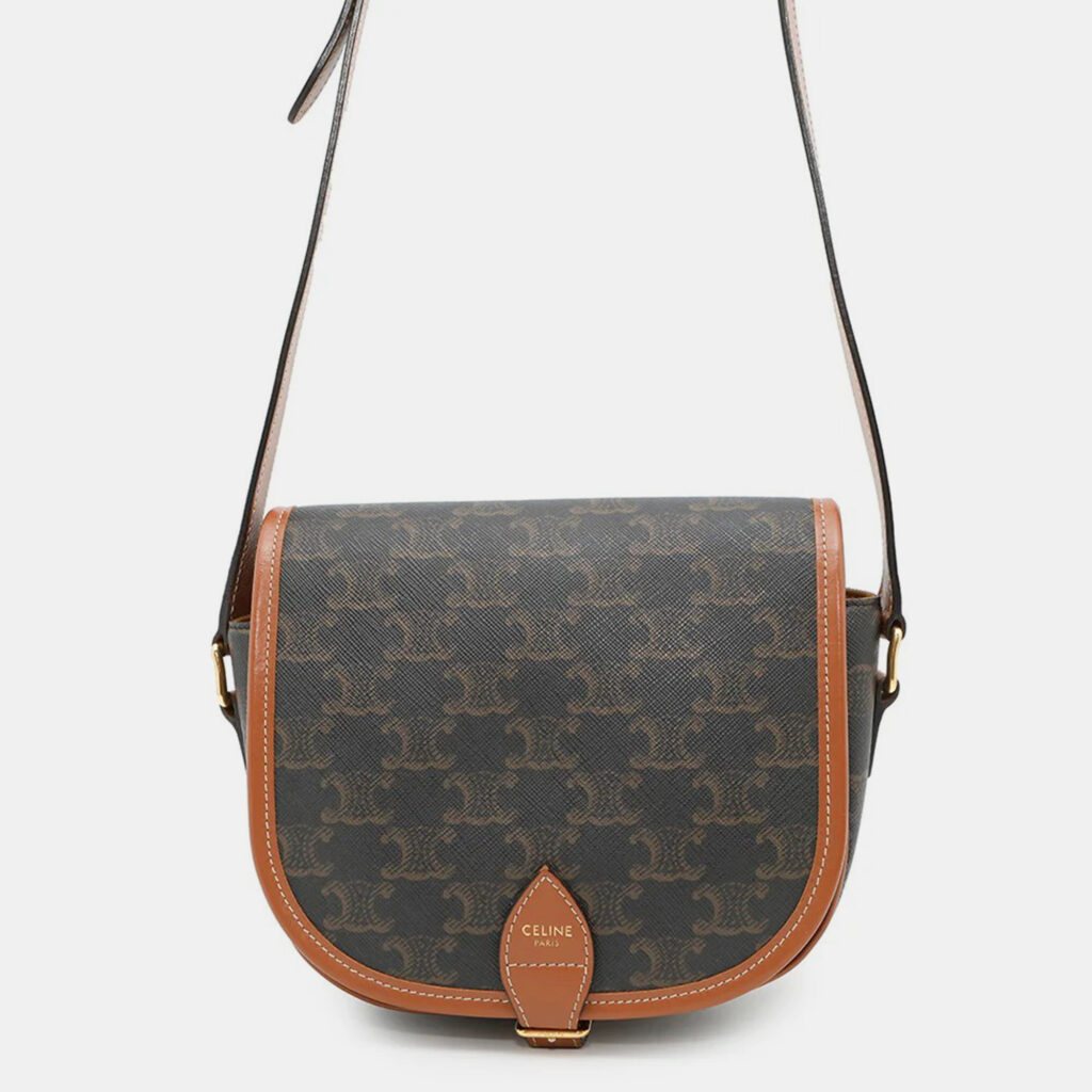 Celine Triomphe Folco Medium Brown Pvc Leather Shoulder Bag Celine Triomphe Folco Medium Brown Pvc Leather Shoulder Bag