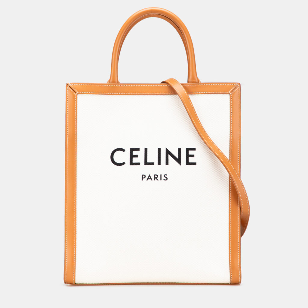 Celine Beige Small Canvas Vertical Cabas Satchel Celine Beige Small Canvas Vertical Cabas Satchel