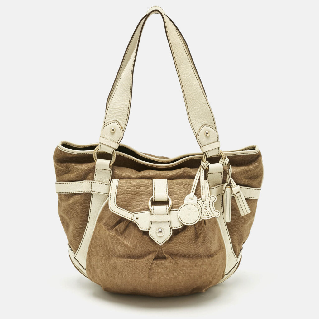 Celine Brown/Light Cream Canvas and Leather Boogie Hobo