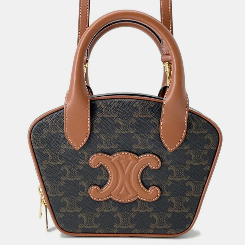 Celine Triomphe Tan PVC Leather Mini 2-Way Bowling Bag Celine Triomphe Tan PVC Leather Mini 2-Way Bowling Bag