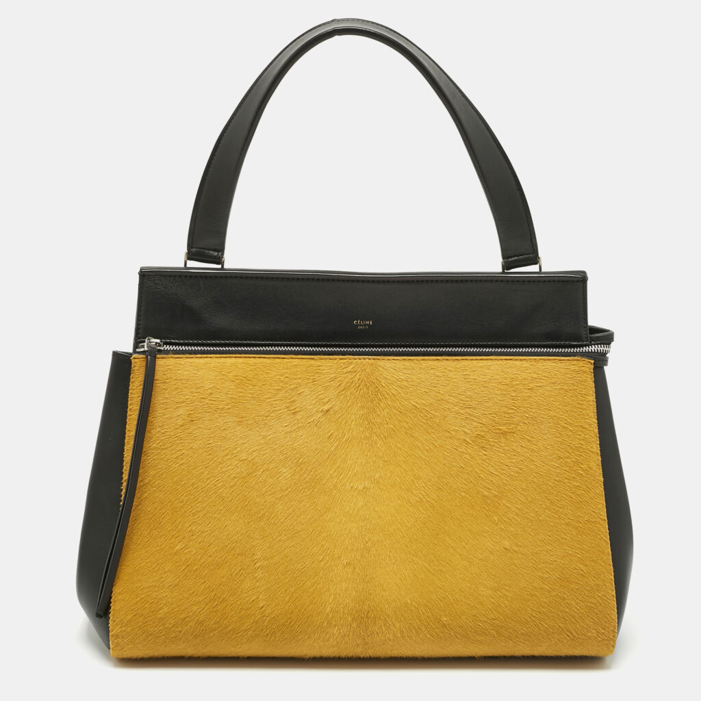 Celine Yellow/Black Calf Hair and Leather Large Edge Top Handle Bag Celine Yellow/Black Calf Hair and Leather Large Edge Top Handle Bag
