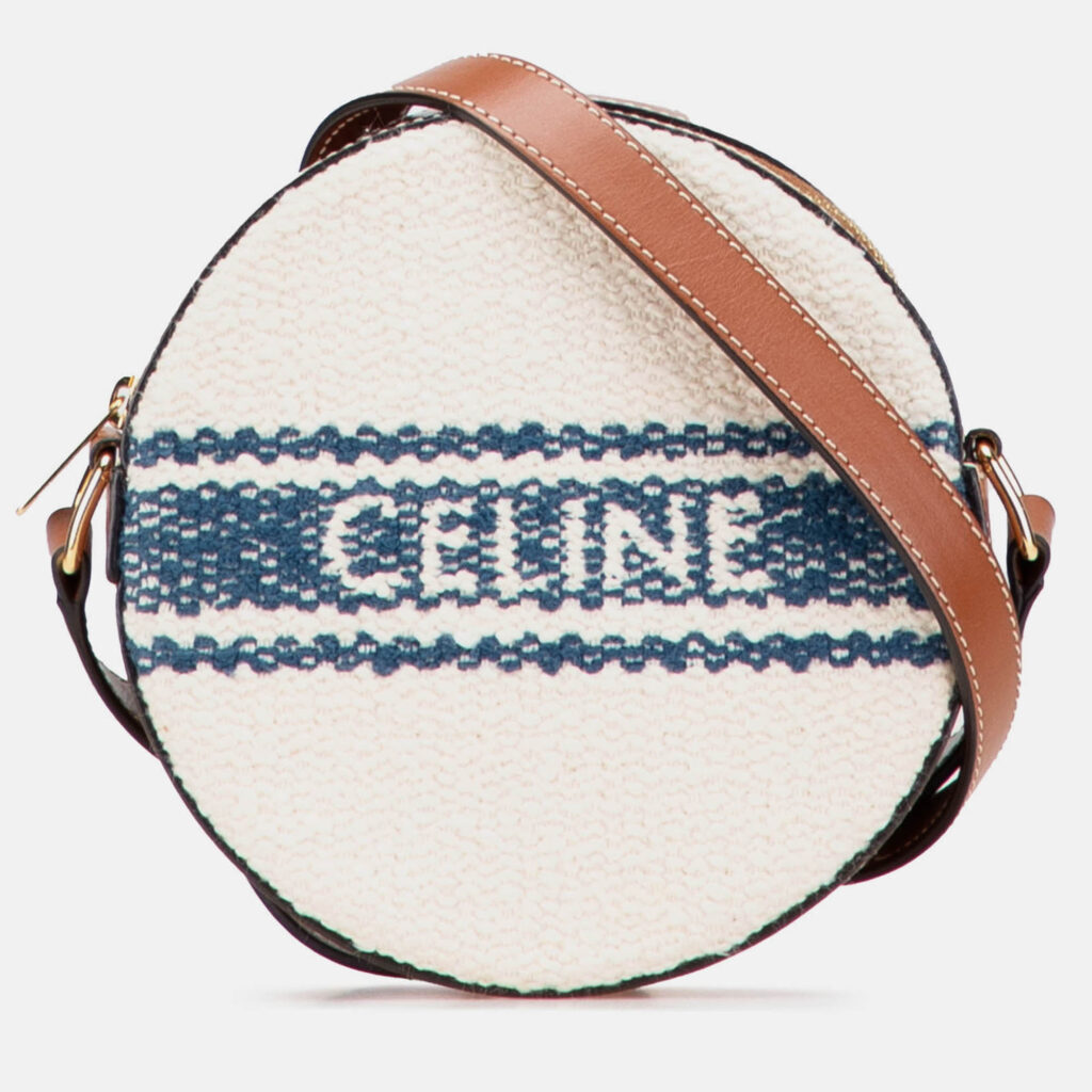 Celine Beige Canvas Plein Soleil Round Purse on Strap Celine Beige Canvas Plein Soleil Round Purse on Strap