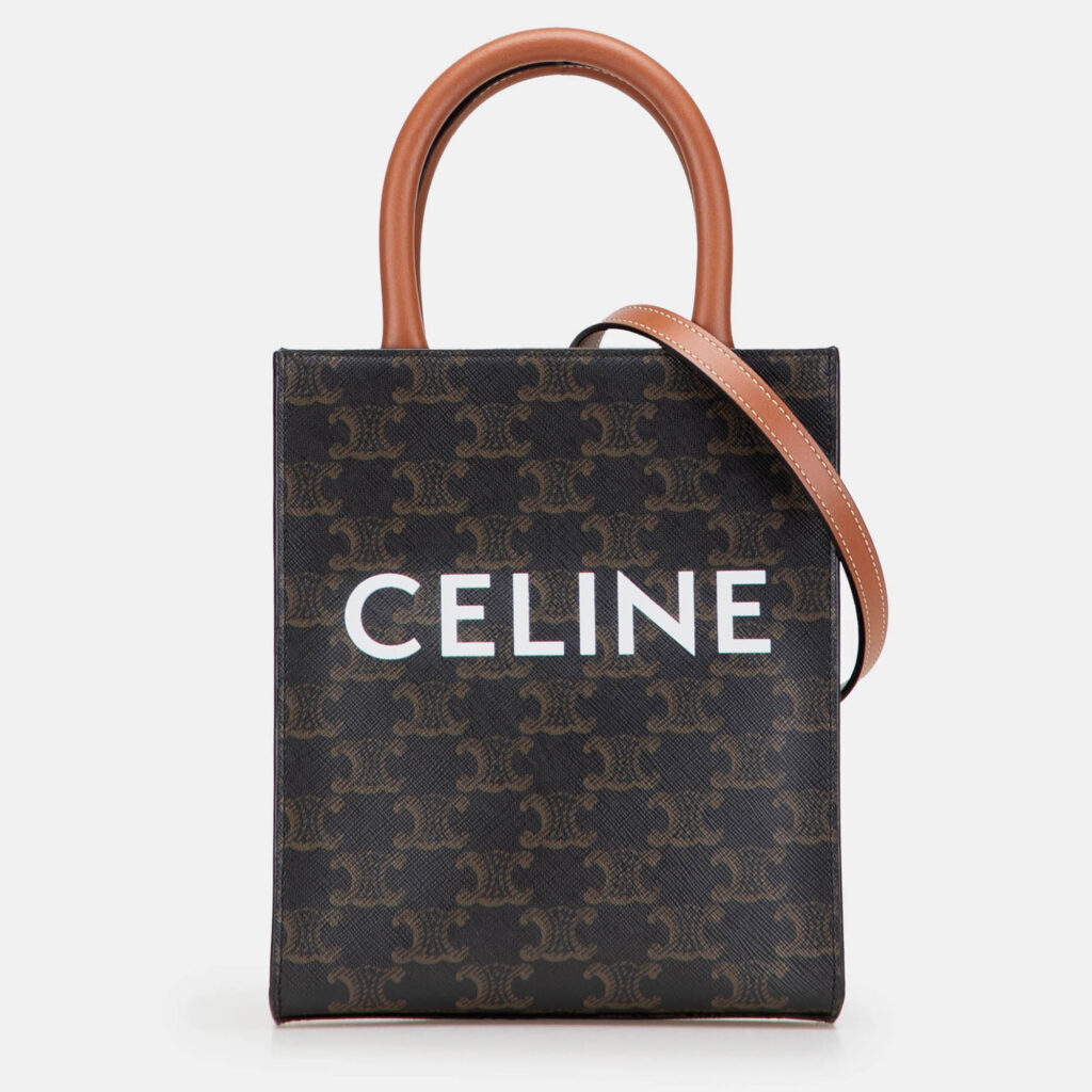 Celine Brown Mini Triomphe Coated Canvas Vertical Cabas Satchel