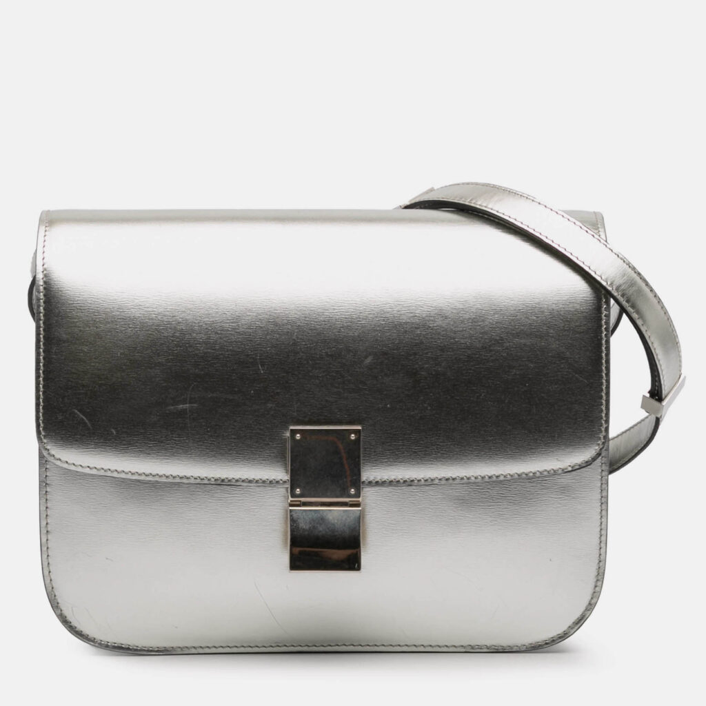 Celine Silver Medium Calfskin Classic Box Celine Silver Medium Calfskin Classic Box