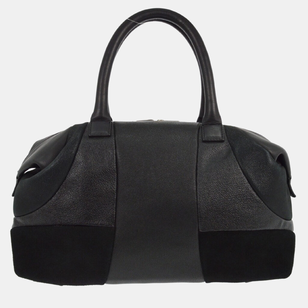 luxury-women-celine-used-handbags-p1210694-003-1.jpg Celine Black Suede Leather Duffle Bag