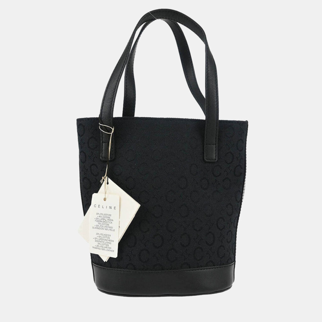 luxury-women-celine-used-handbags-p1210698-006-1.jpg Celine Black Canvas C Macadam Tote Handbag