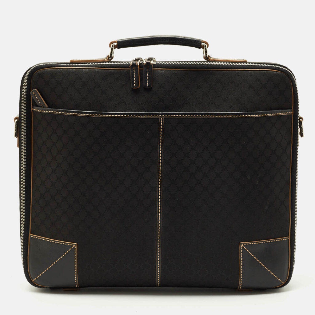 Celine Black Macadam Canvas and Leather Vintage Briefcase Celine Black Macadam Canvas and Leather Vintage Briefcase