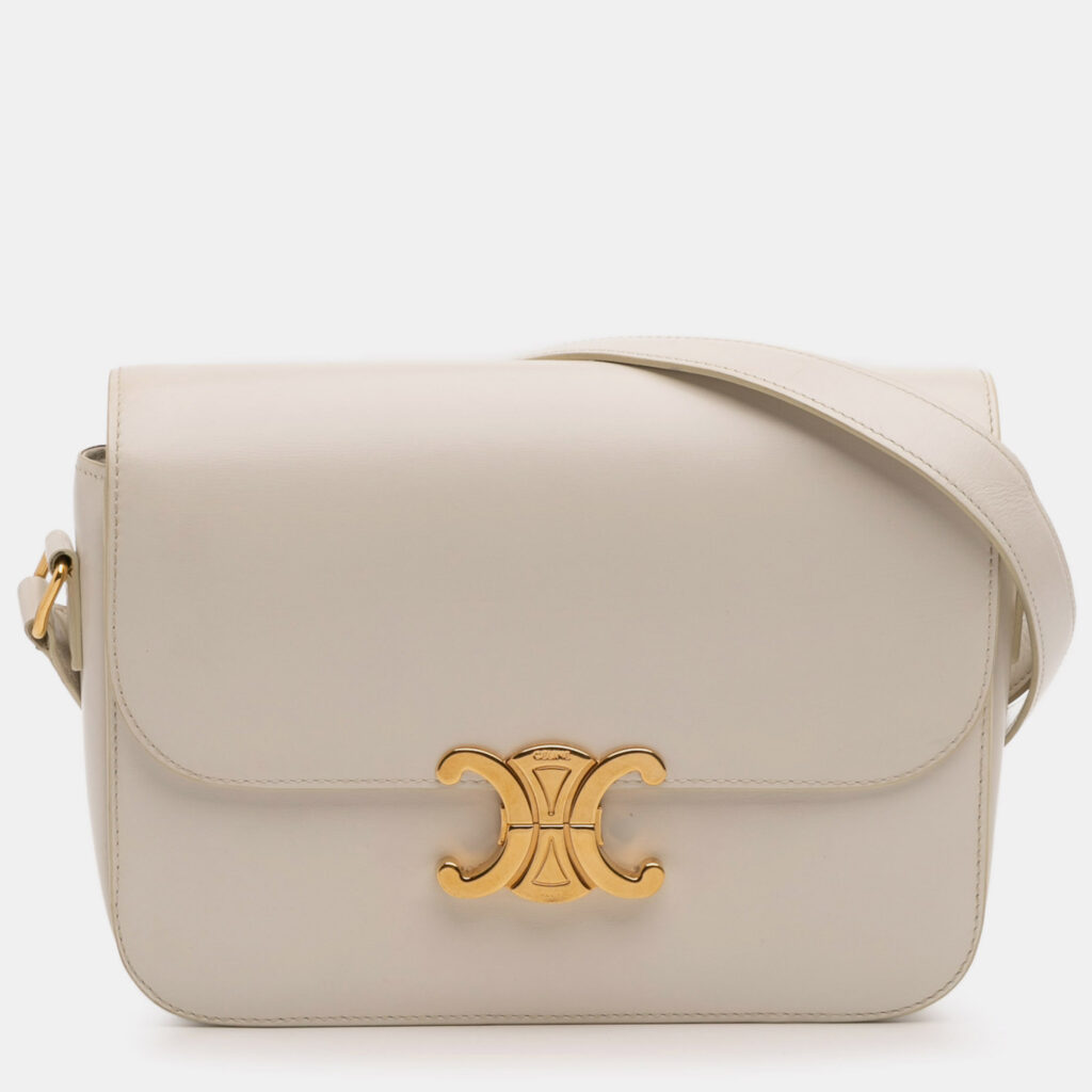 Celine Beige Classique Shiny Calfskin Triomphe Crossbody