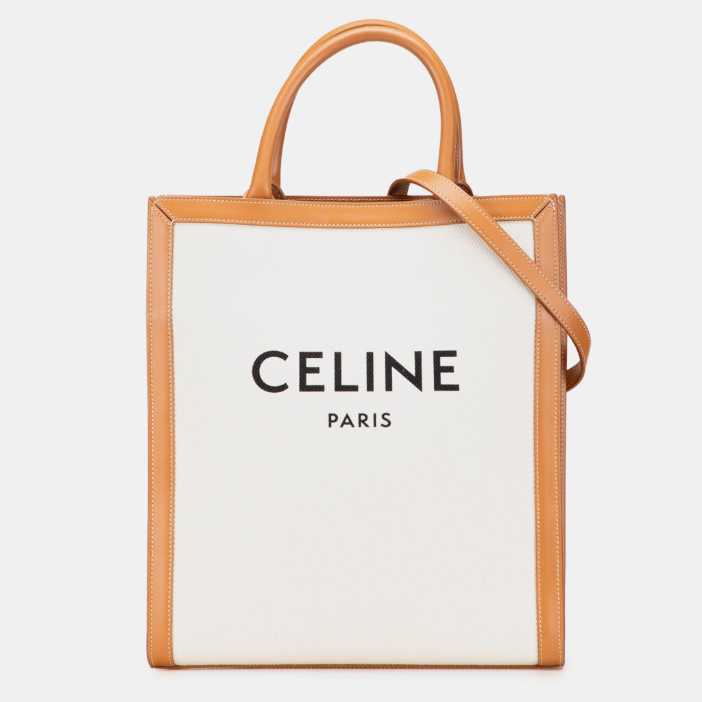 Celine Beige Small Canvas Vertical Cabas Satchel Celine Beige Small Canvas Vertical Cabas Satchel