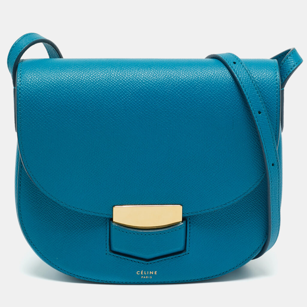 Celine Blue Leather Small Trotteur Crossbody Bag