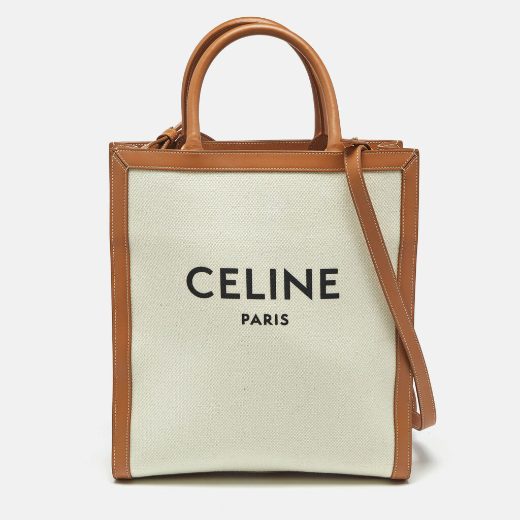 Celine Tan/Natural Canvas and Leather Small Vertical Cabas Tote