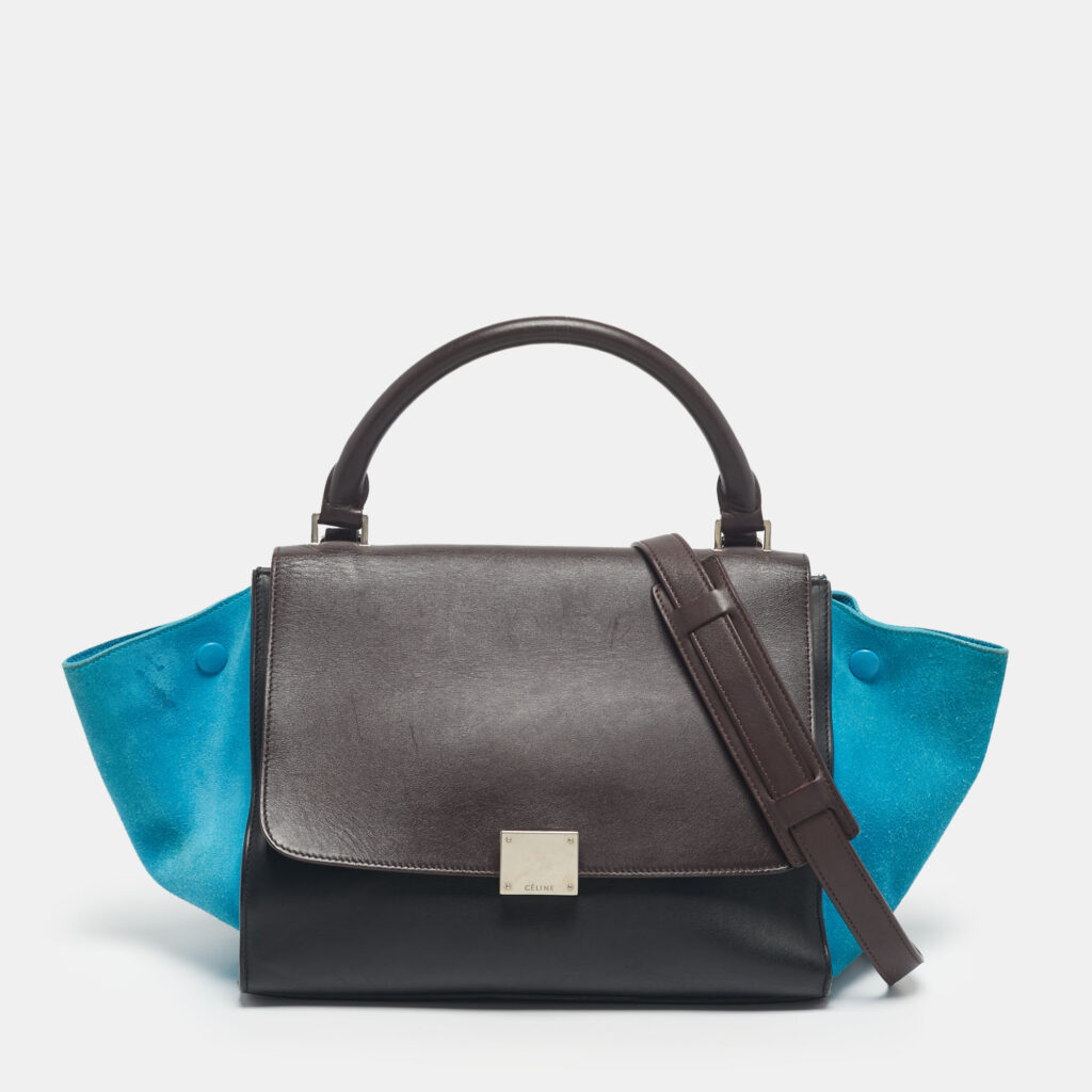 Celine Tricolor Leather and Suede Small Trapeze Top Handle Bag Celine Tricolor Leather and Suede Small Trapeze Top Handle Bag