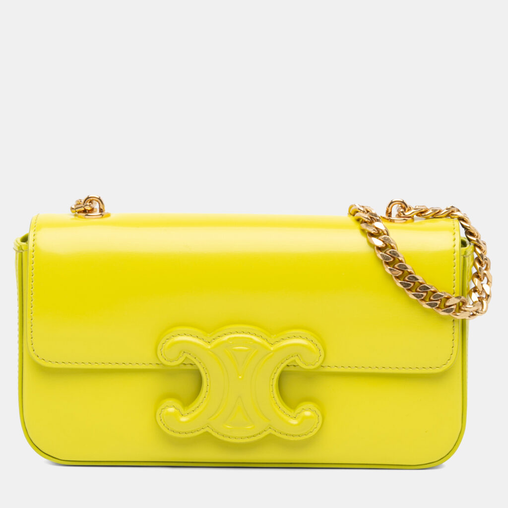 Celine Yellow Calfskin Cuir Triomphe Chain Shoulder Bag Celine Yellow Calfskin Cuir Triomphe Chain Shoulder Bag