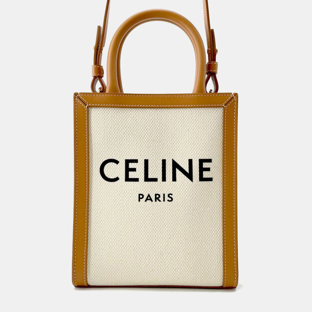 Celine Vertical Cabas Natural/Tan Canvas Leather Size Mini Celine Vertical Cabas Natural/Tan Canvas Leather Size Mini