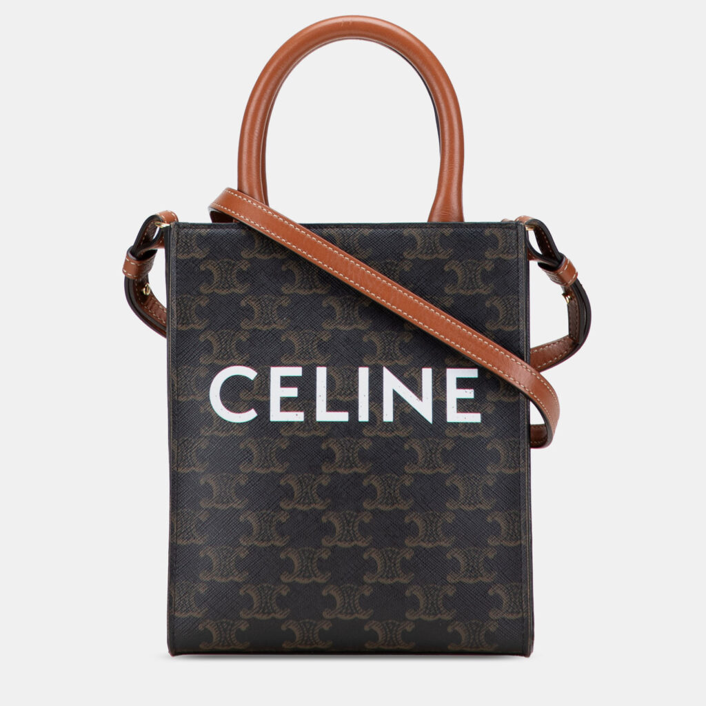 Celine Brown Mini Triomphe Coated Canvas Vertical Cabas Satchel Celine Brown Mini Triomphe Coated Canvas Vertical Cabas Satchel
