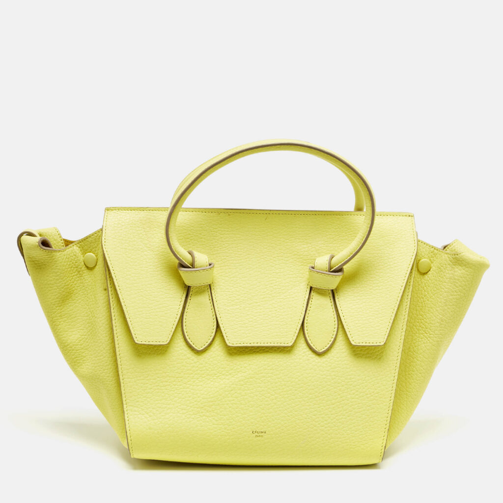 luxury-women-celine-used-handbags-p1217621-017-1.jpg Celine Lime Yellow Leather Mini Tie Tote