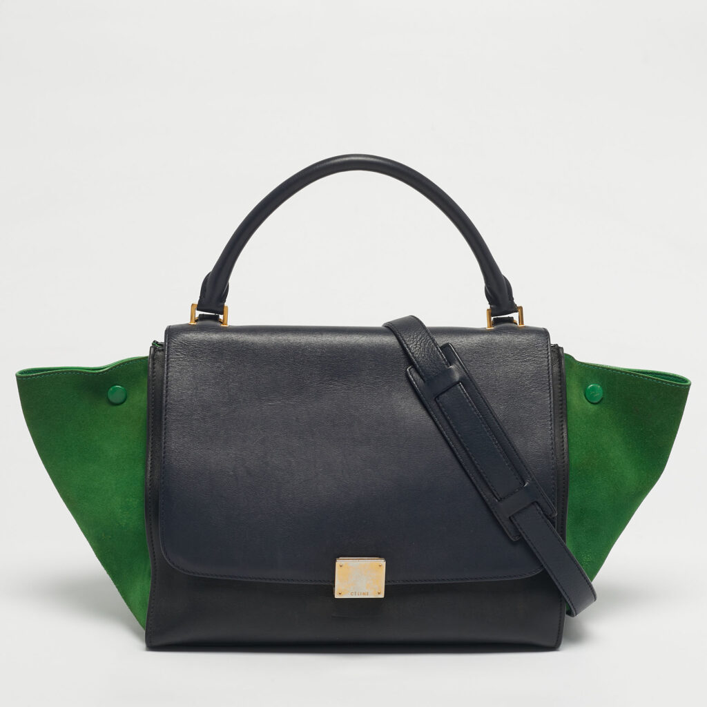 luxury-women-celine-used-handbags-p1217841-011-1.jpg Celine Tricolor Leather and Suede Medium Trapeze Bag