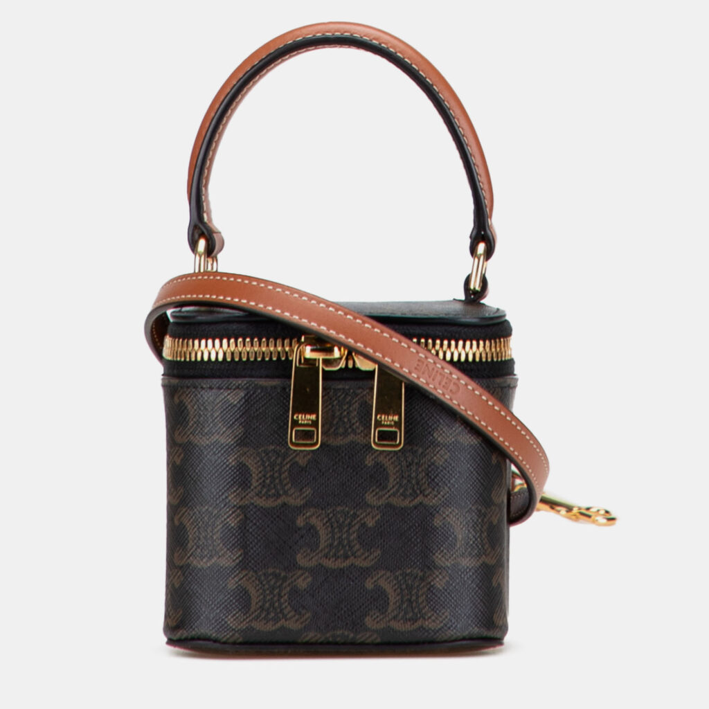 luxury-women-celine-used-handbags-p1218568-009-1.jpg Celine Brown Mini Triomphe Coated Canvas Vanity Case