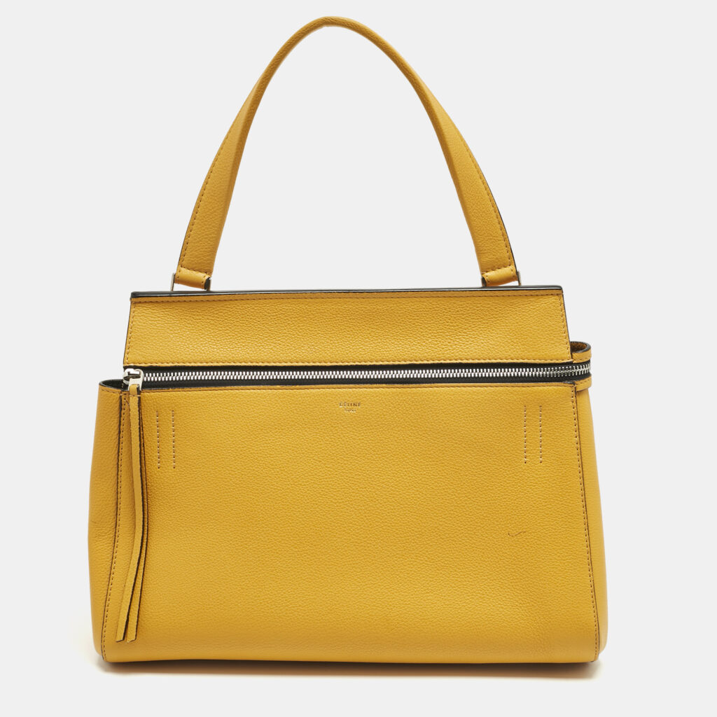 luxury-women-celine-used-handbags-p1218587-009-1.jpg Céline Yellow Leather Small Edge Bag