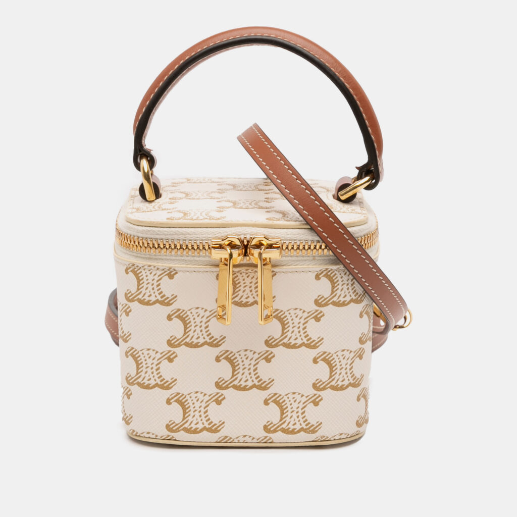 Celine White Mini Triomphe Coated Canvas Vanity Case Celine White Mini Triomphe Coated Canvas Vanity Case