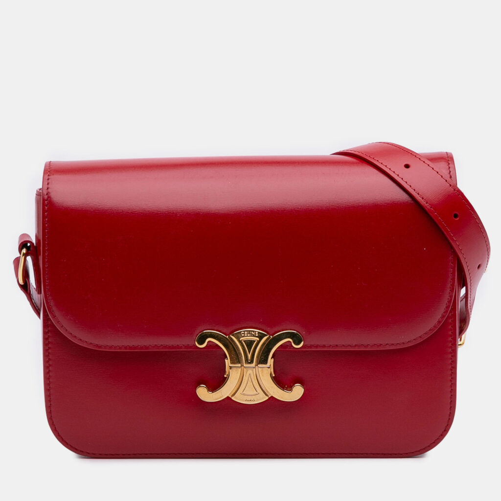 Celine Red Classique Shiny Calfskin Triomphe Crossbody