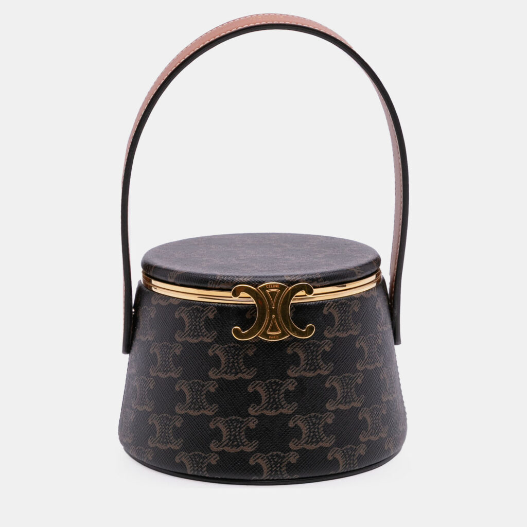 Celine Brown Triomphe Coated Canvas Triomphe Nina Minaudiere Bag