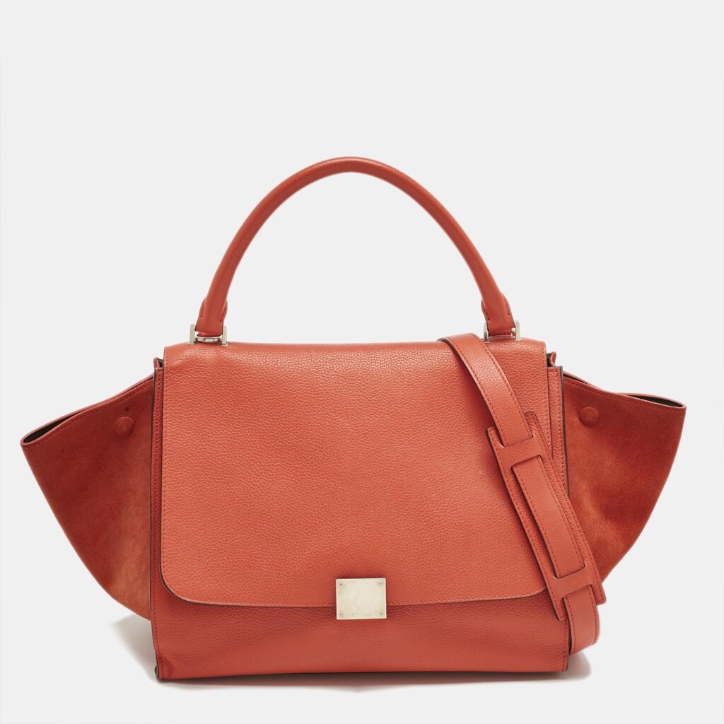 Celine Orange Leather and Suede Medium Trapeze Top Handle Bag