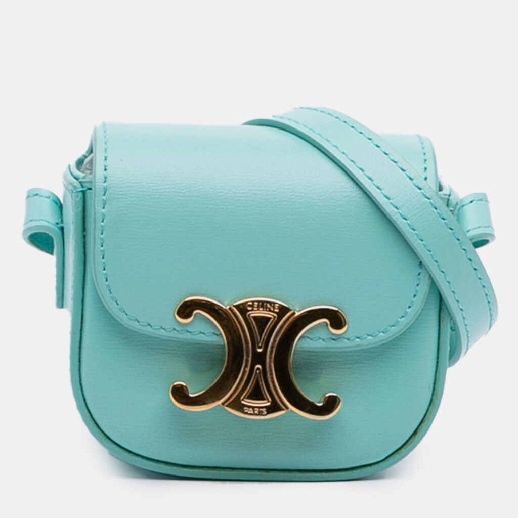 luxury-women-celine-used-handbags-p1222814-008.jpg Celine Blue Leather Triomphe AirPods Case with Strap