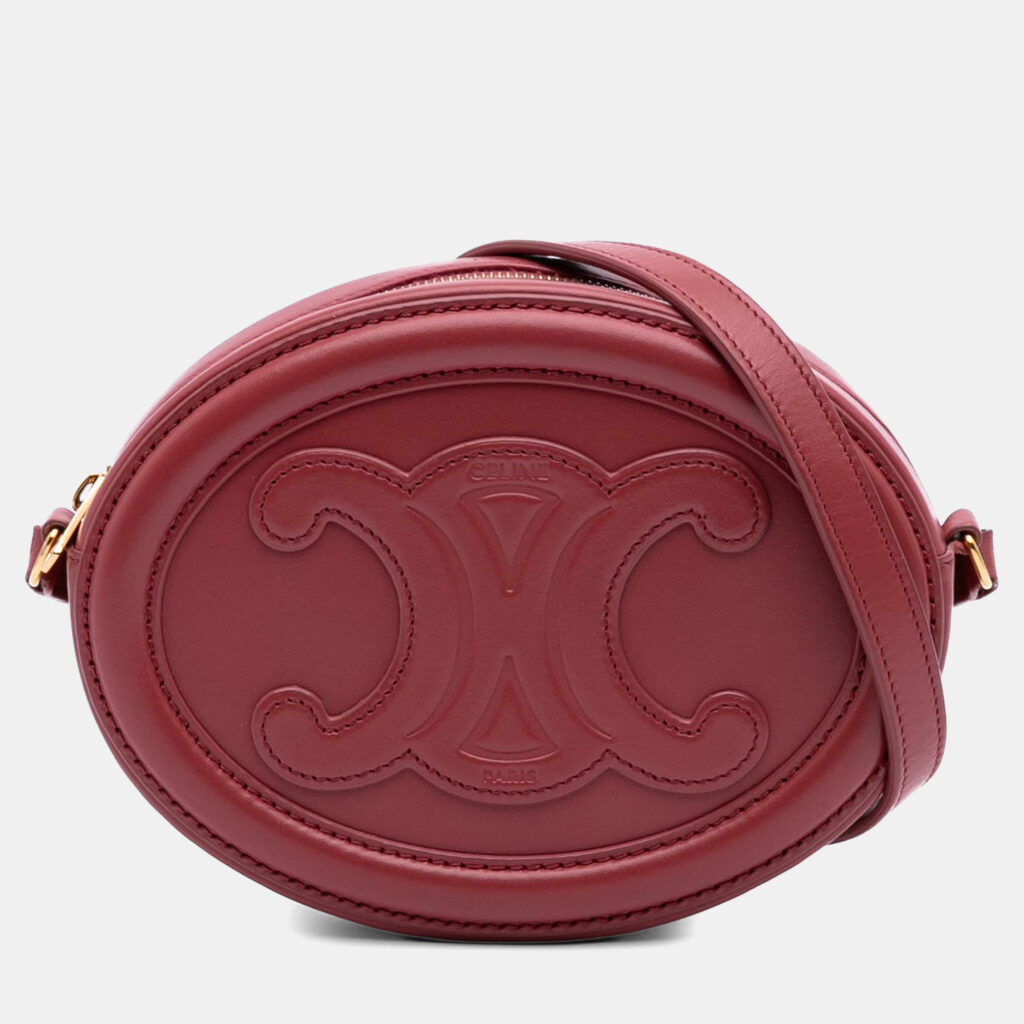 luxury-women-celine-used-handbags-p1222991-001-1.jpg Celine Red Small Calfskin Cuir Triomphe Oval Crossbody